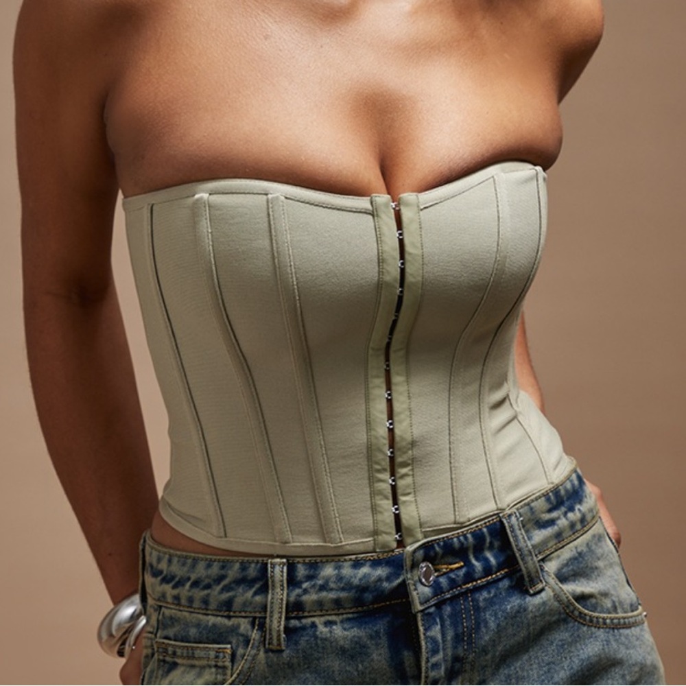 Natural Stone Bandage Hook and Eye Structured Corset